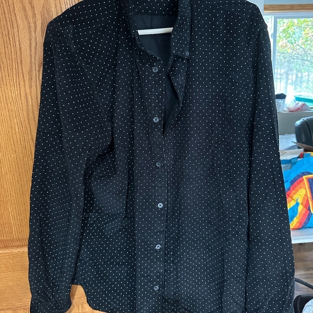 Slate & Stone Black Button Corduroy Down Shirt with White Dots